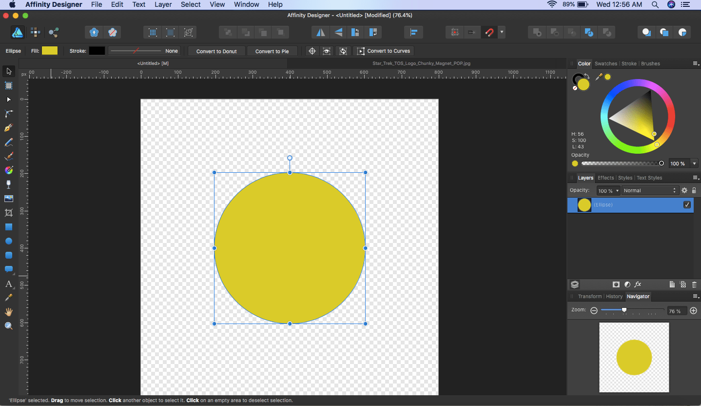 affinity designer trace out a circle