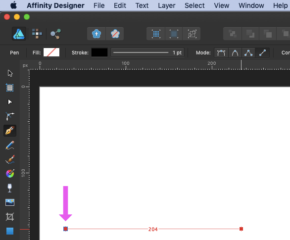 affinity designer line start point