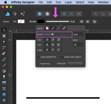 affinity designer line thickness