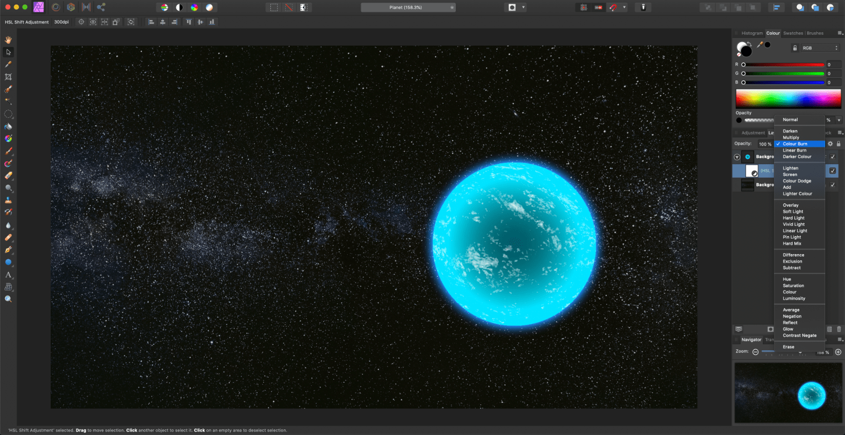 affinity photo planet colour burn
