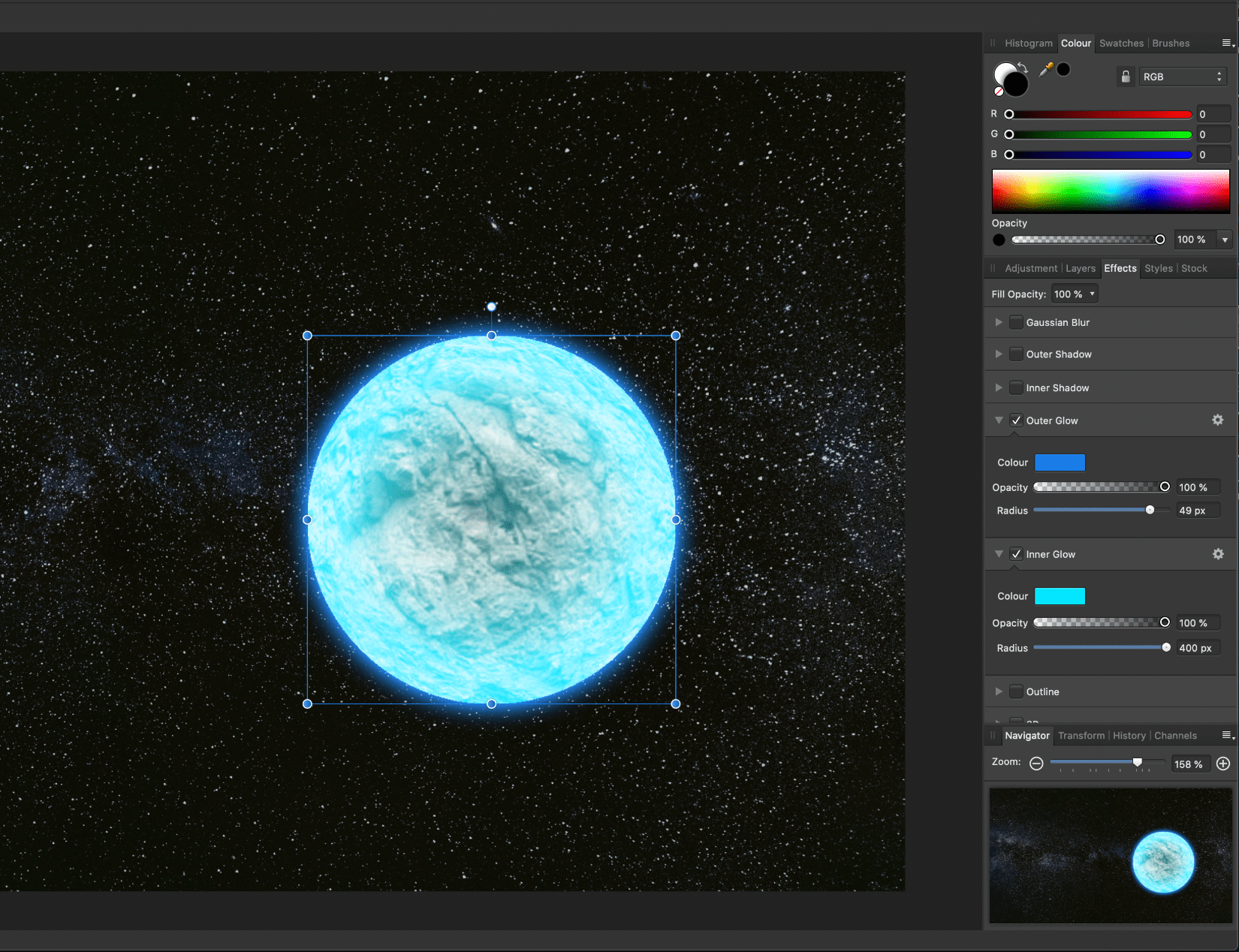 affinity photo planet inner glow