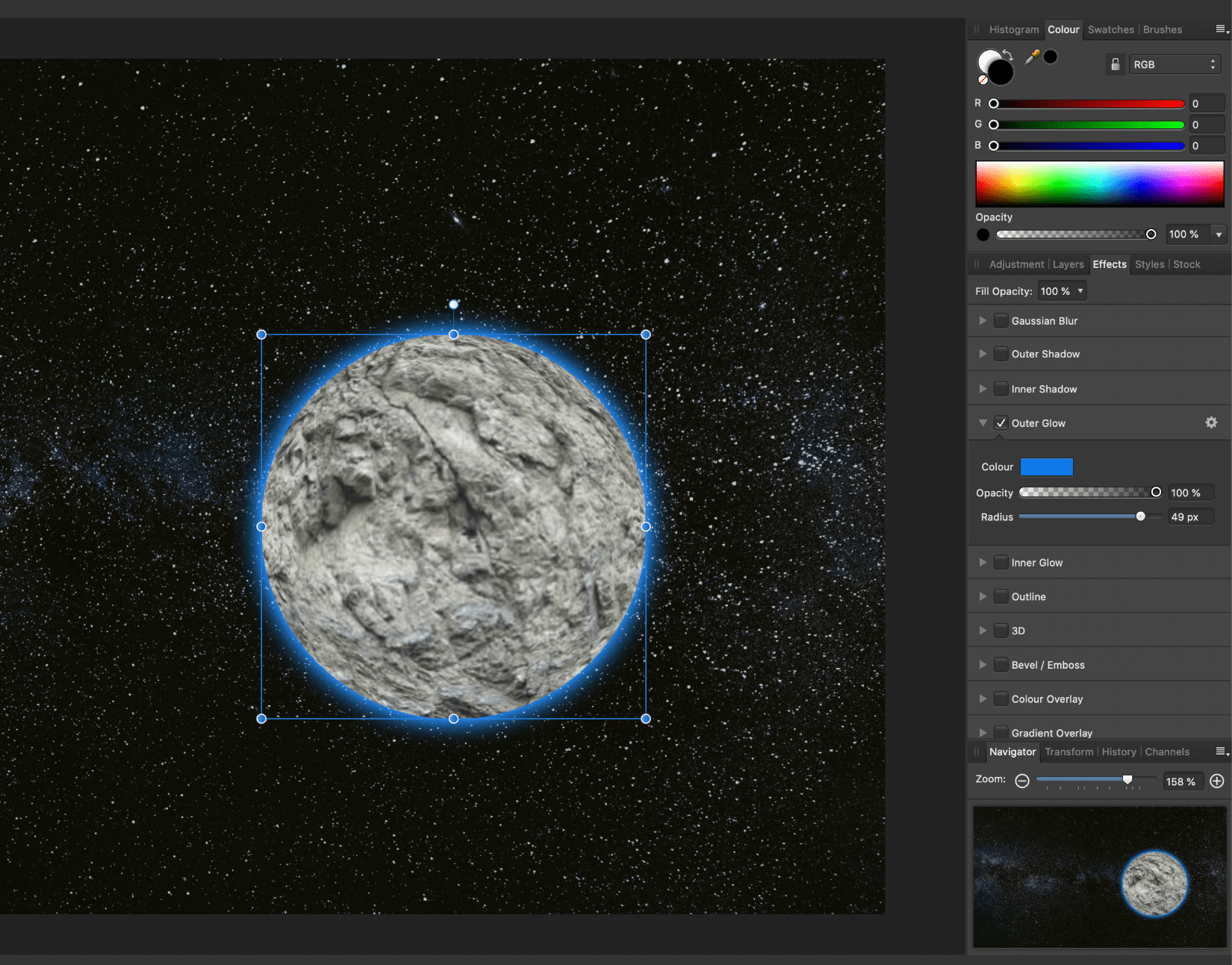 affinity photo planet outer glow