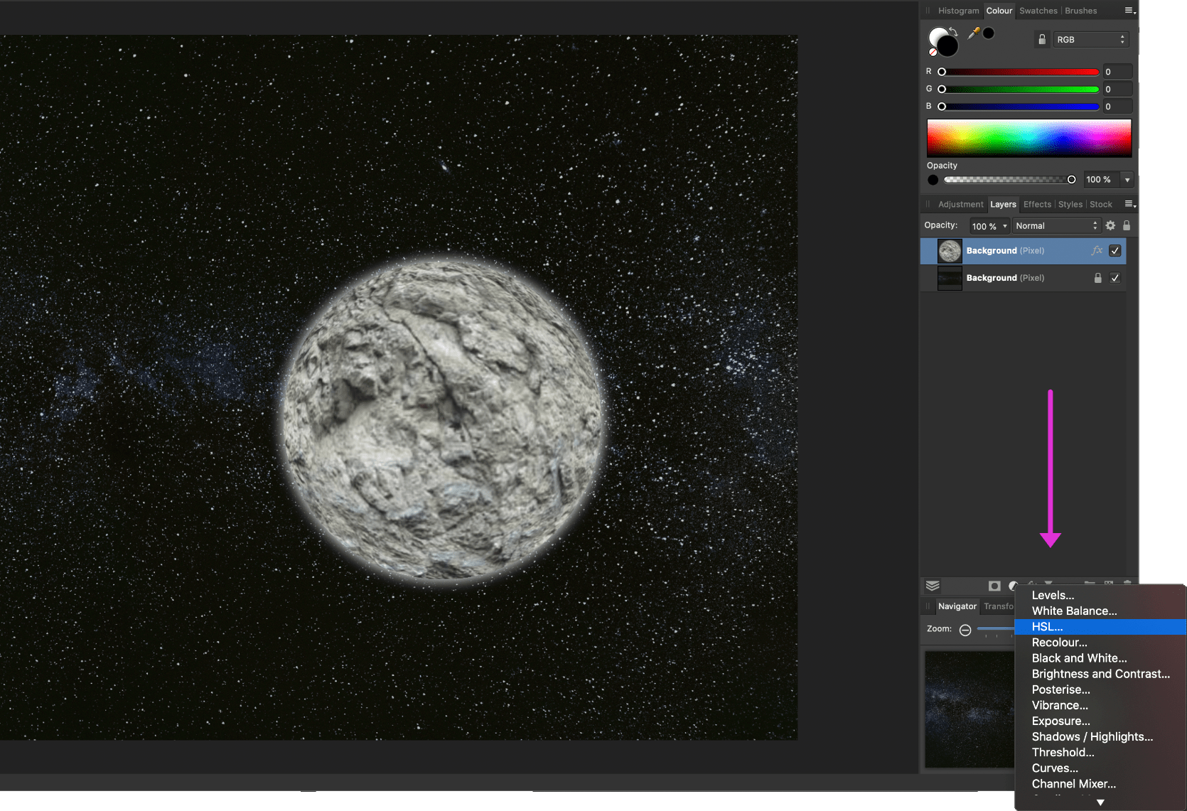 affinity photo planet hsl