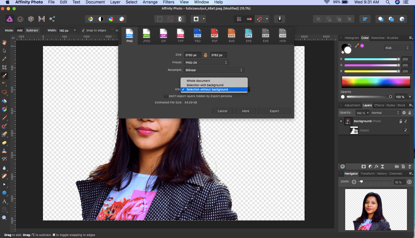 affinity photo remove background