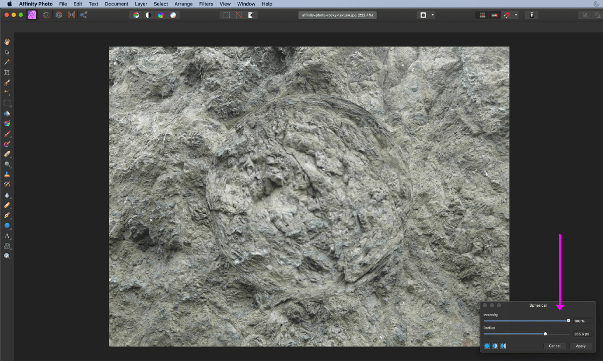 affinity photo spherical apply