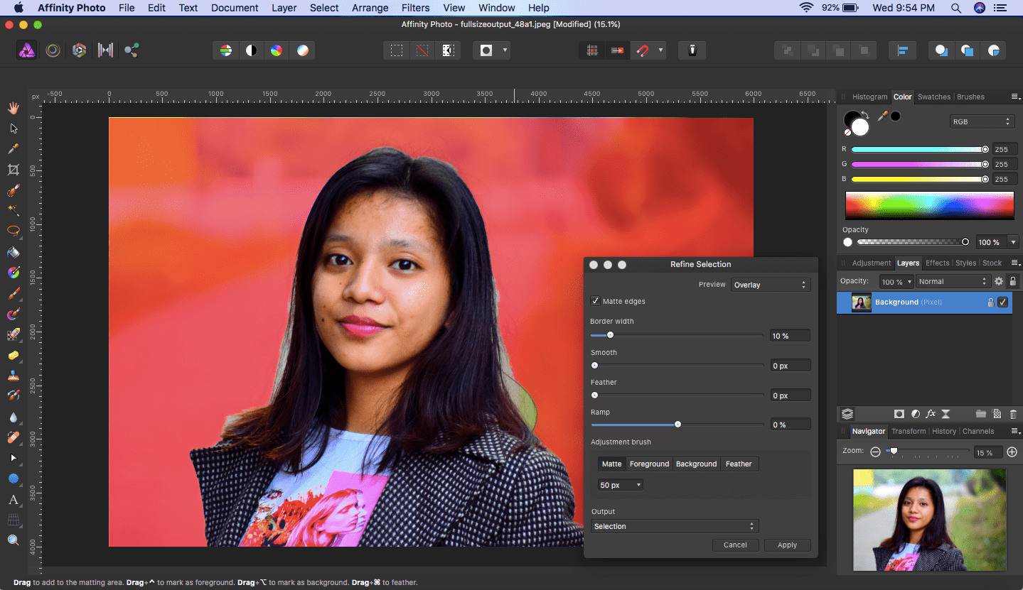 affinity photo refine selection